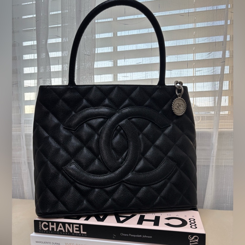 Chanel Reprint Tote Handbag Coco Mark Cavier Skin Black